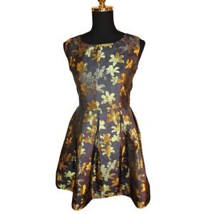 ZARA Metallic Floral Fit & Flare Dress • Gold Brocade  • Holiday Cocktail • S
